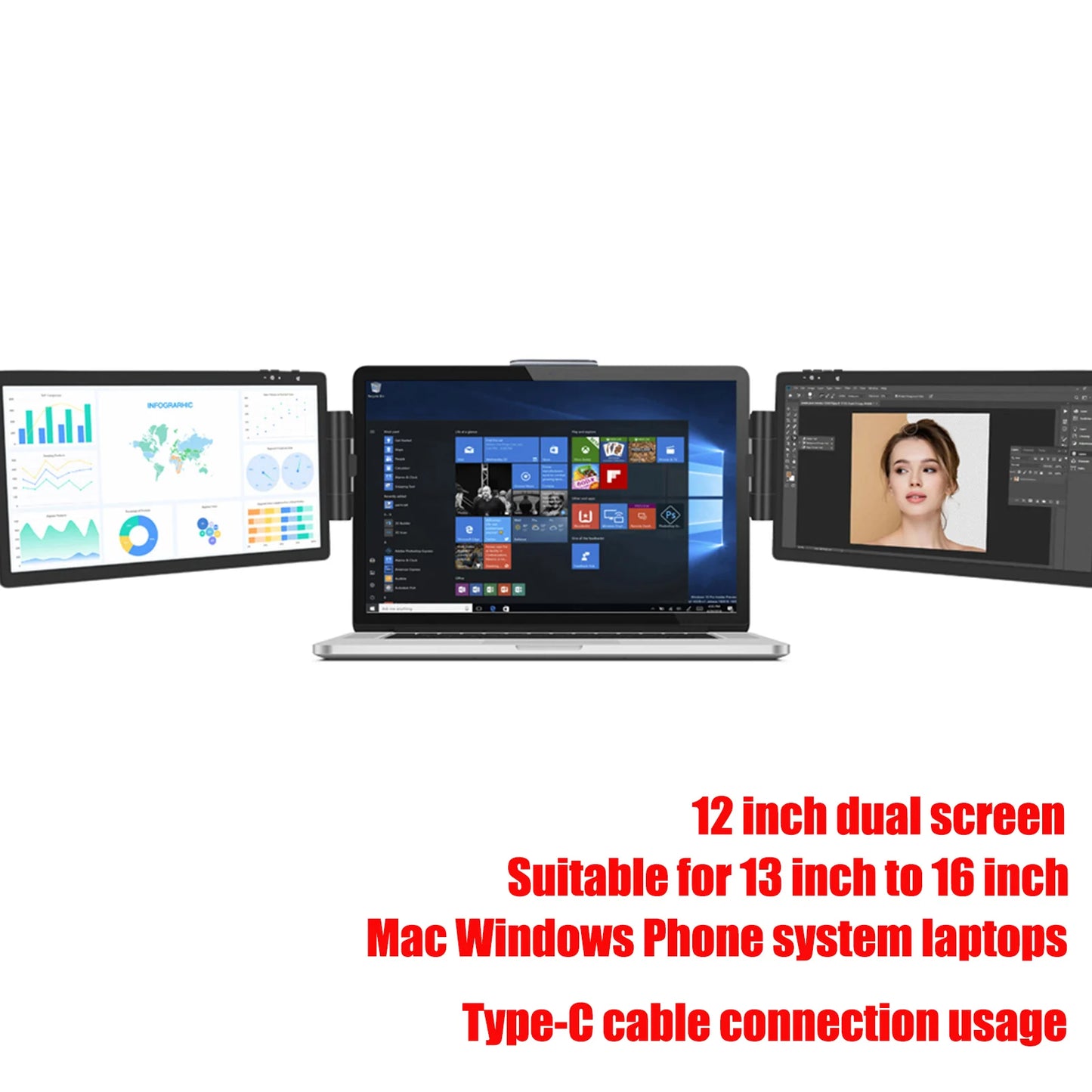 12-Inch Dual Monitor Screen Extender for Laptops - 1920x1080 HD IPS LCD Compatible with MacBook and Huawei