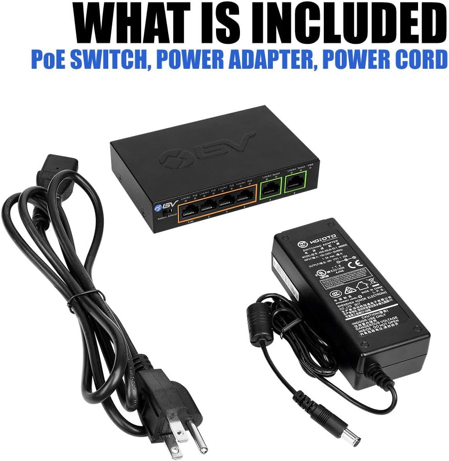 Tech 6-Port PoE+ Switch with 4 PoE+ Ports, 2 Ethernet Uplinks, and Extend Function - 60W, 802.3at, High Power PoE Port, Fanless Desktop Design, Plug & Play, Durable Metal Housing