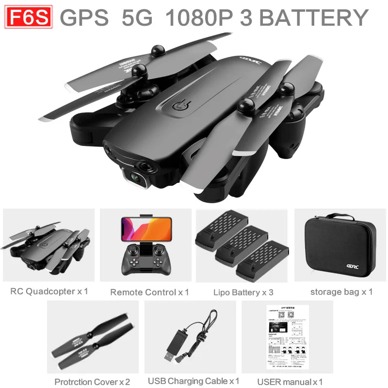 F6 Professional GPS Drone with 4K HD Camera, Follow Me Mode, Optical Flow, and Foldable Design