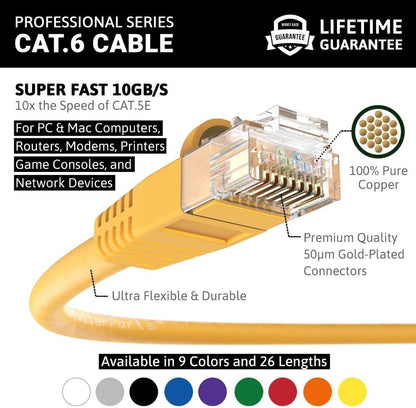 Professional Series CAT6 UTP Booted Patch Cable - Yellow - 100 FT - 5 Pack - 10Gbps Network and Internet Connectivity