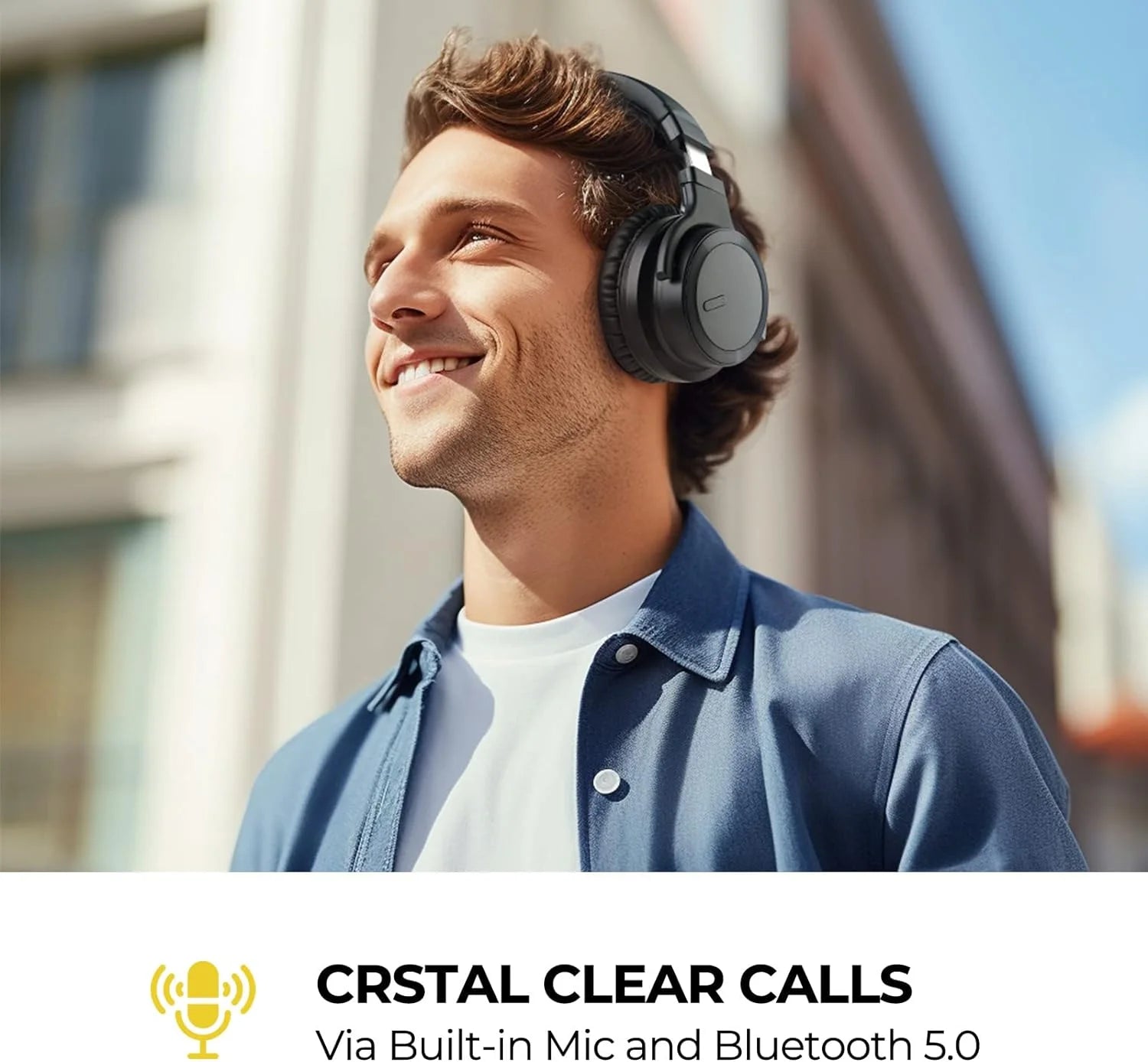 Wireless Active Noise Cancelling Bluetooth Headphones with Microphone, Over-Ear Design, Deep Bass, Comfortable Protein Earpads, 30 Hours Playtime - Ideal for Travel and Work, Black