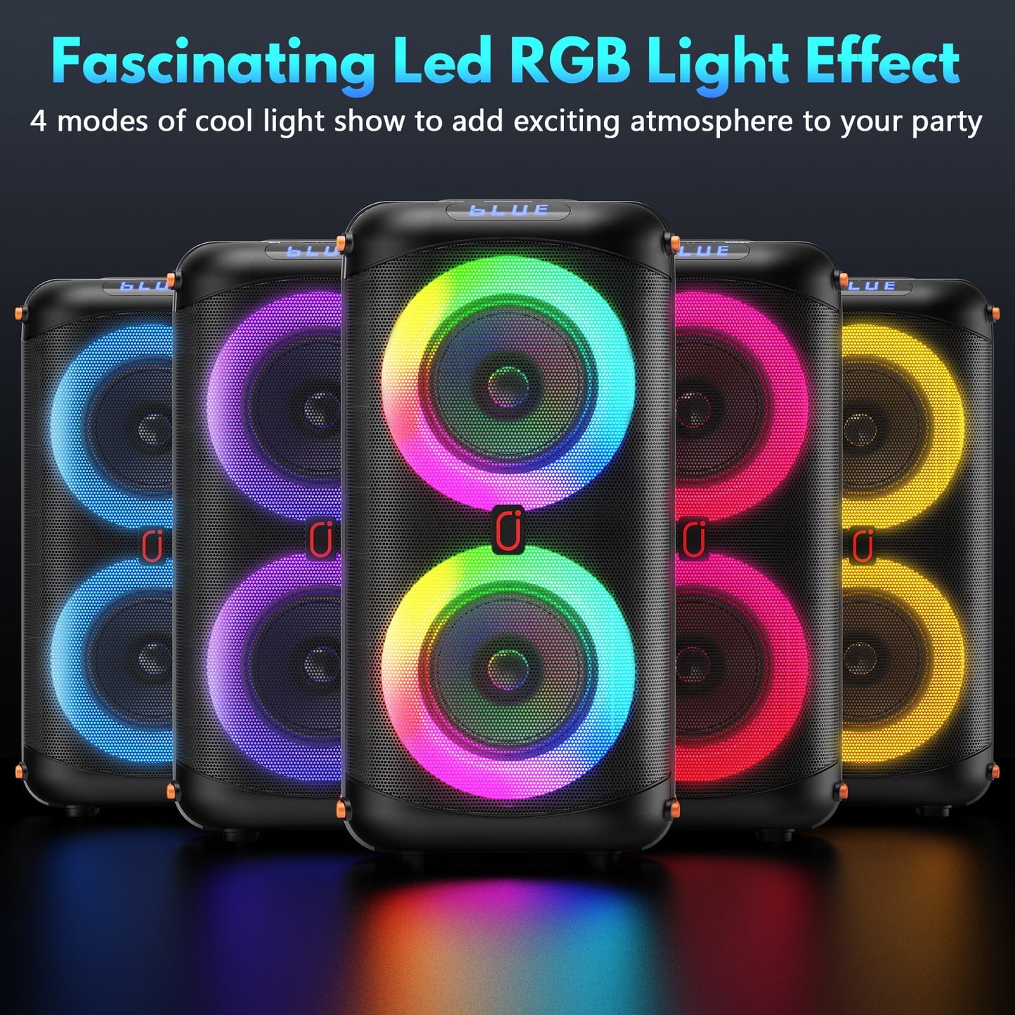 Portable Bluetooth Speaker System with Dual 6.5'' Subwoofers and LED Lights for Outdoor Events, Model T27-T