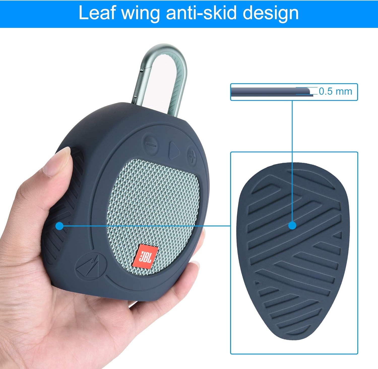 Protective Silicone Carrying Case for JBL Clip 3 Waterproof Portable Speaker (Blue)