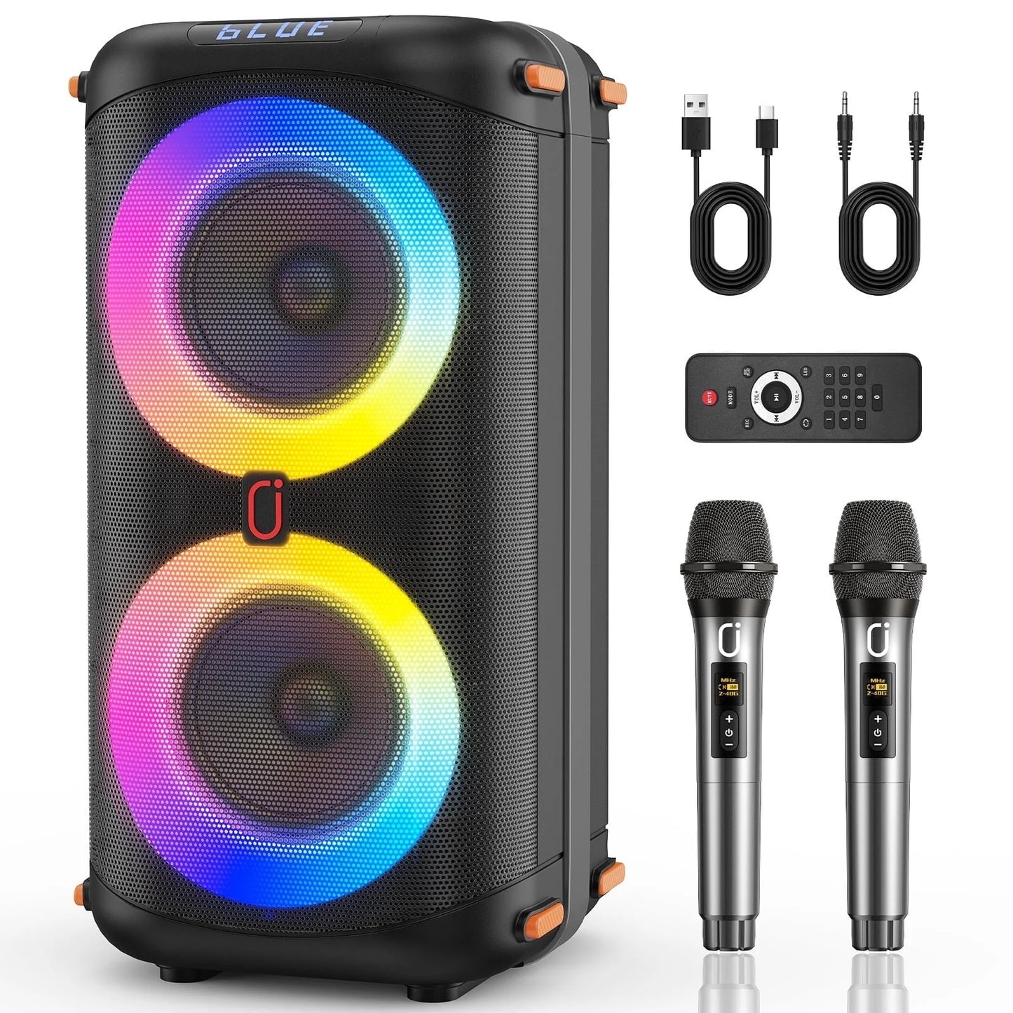 Portable Bluetooth Speaker System with Dual 6.5'' Subwoofers and LED Lights for Outdoor Events, Model T27-T