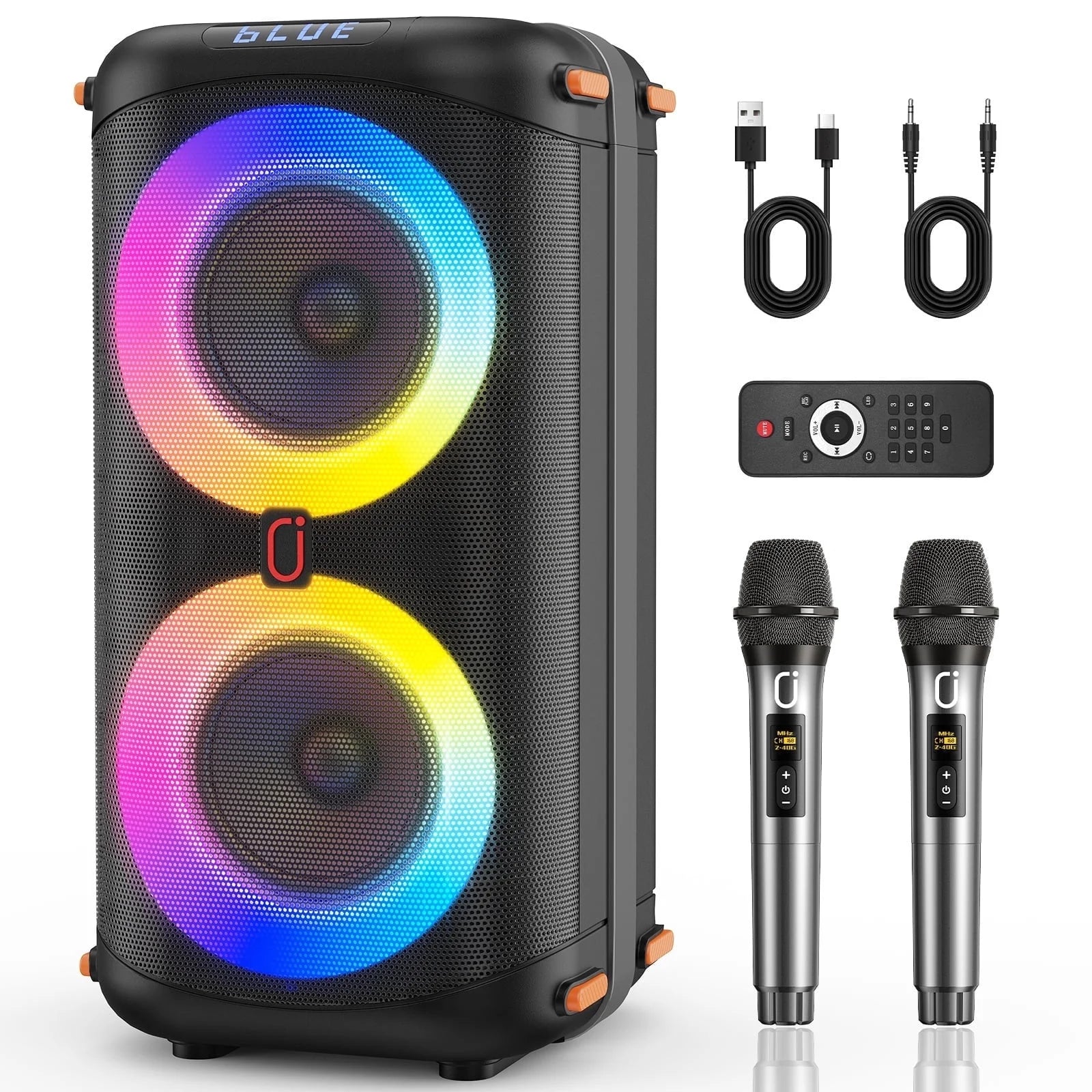 Portable Bluetooth Speaker System with Dual 6.5'' Subwoofers and LED Lights for Outdoor Events, Model T27-T