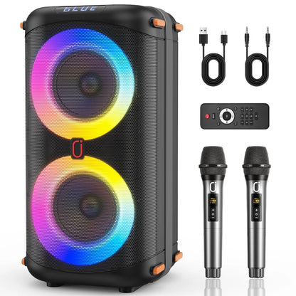 Portable Bluetooth Speaker System with Dual 6.5'' Subwoofers and LED Lights for Outdoor Events, Model T27-T