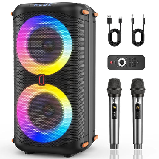 Portable Bluetooth Speaker System with Dual 6.5'' Subwoofers and LED Lights for Outdoor Events, Model T27-T