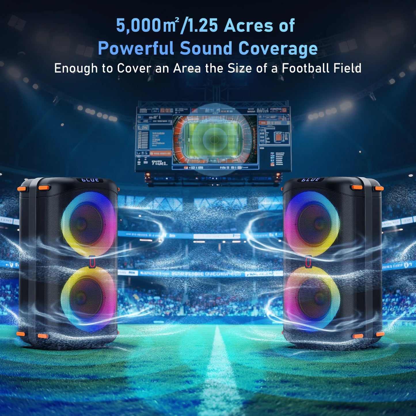 Portable Bluetooth Speaker System with Dual 6.5'' Subwoofers and LED Lights for Outdoor Events, Model T27-T