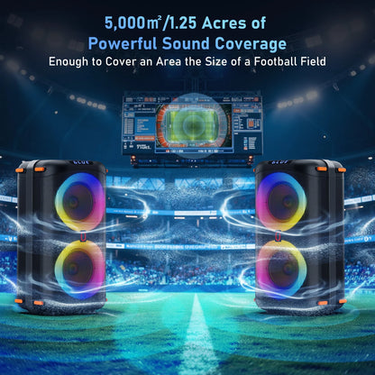 Portable Bluetooth Speaker System with Dual 6.5'' Subwoofers and LED Lights for Outdoor Events, Model T27-T