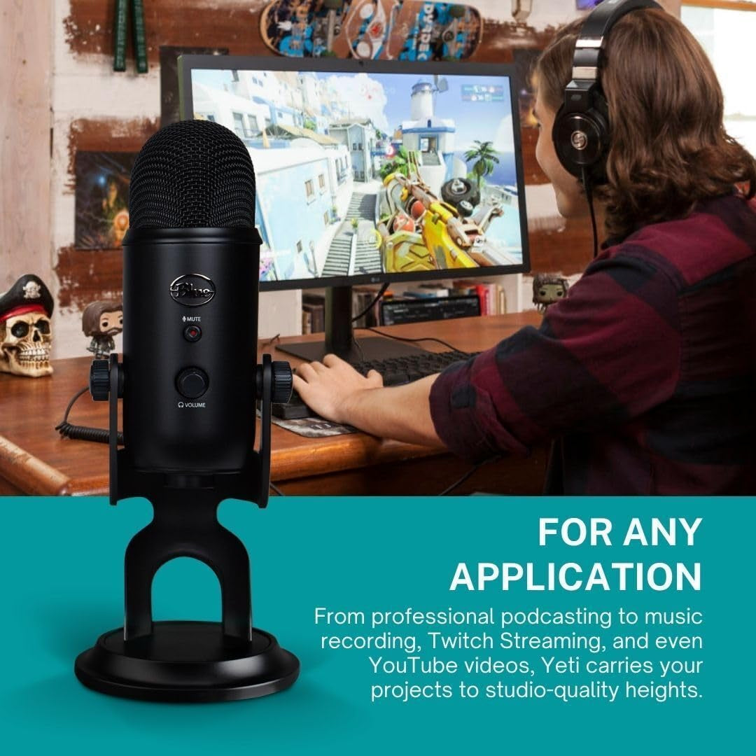 Elevate Your Streaming Game with the Blue Yeti Microphone (Blackout) Bundle – Includes Boom Arm Stand, Shock Mount, and Pop Filter!