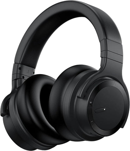 Wireless Active Noise Cancelling Bluetooth Headphones with Microphone, Over-Ear Design, Deep Bass, Comfortable Protein Earpads, 30 Hours Playtime - Ideal for Travel and Work, Black