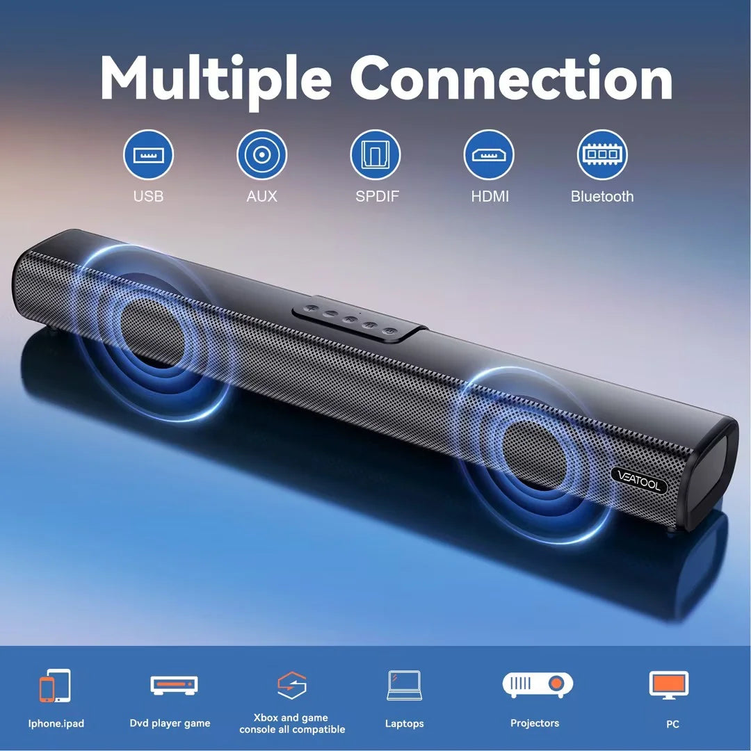 S20L 3D Surround Sound Bar for TV - 2.1 Channel Home Theater Audio System with Built-In Subwoofer, 50W Speakers, HDMI ARC, Bluetooth, Optical, RCA, USB & AUX, Wall Mountable