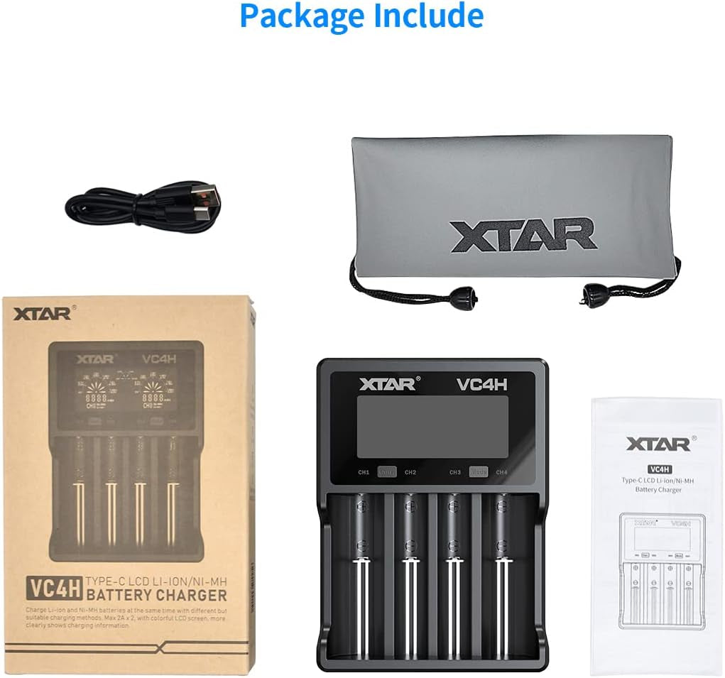 VC4H 18650 Battery Charger - 4-Bay USB-C Charger for 21700 Batteries (Batteries Not Included)