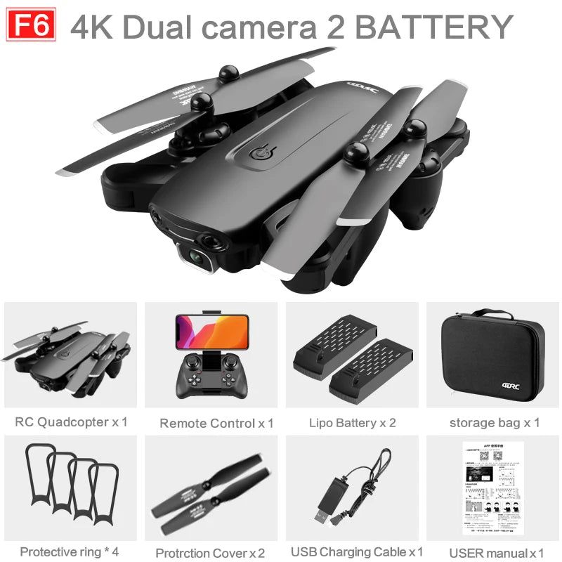 F6 Professional GPS Drone with 4K HD Camera, Follow Me Mode, Optical Flow, and Foldable Design