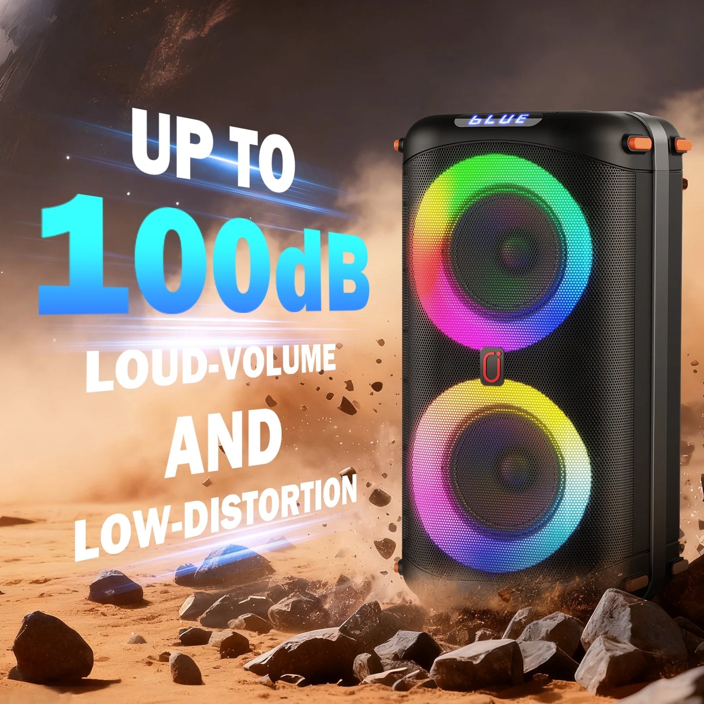 Portable Bluetooth Speaker System with Dual 6.5'' Subwoofers and LED Lights for Outdoor Events, Model T27-T