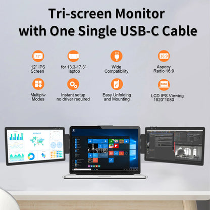 12-Inch Dual Monitor Screen Extender for Laptops - 1920x1080 HD IPS LCD Compatible with MacBook and Huawei