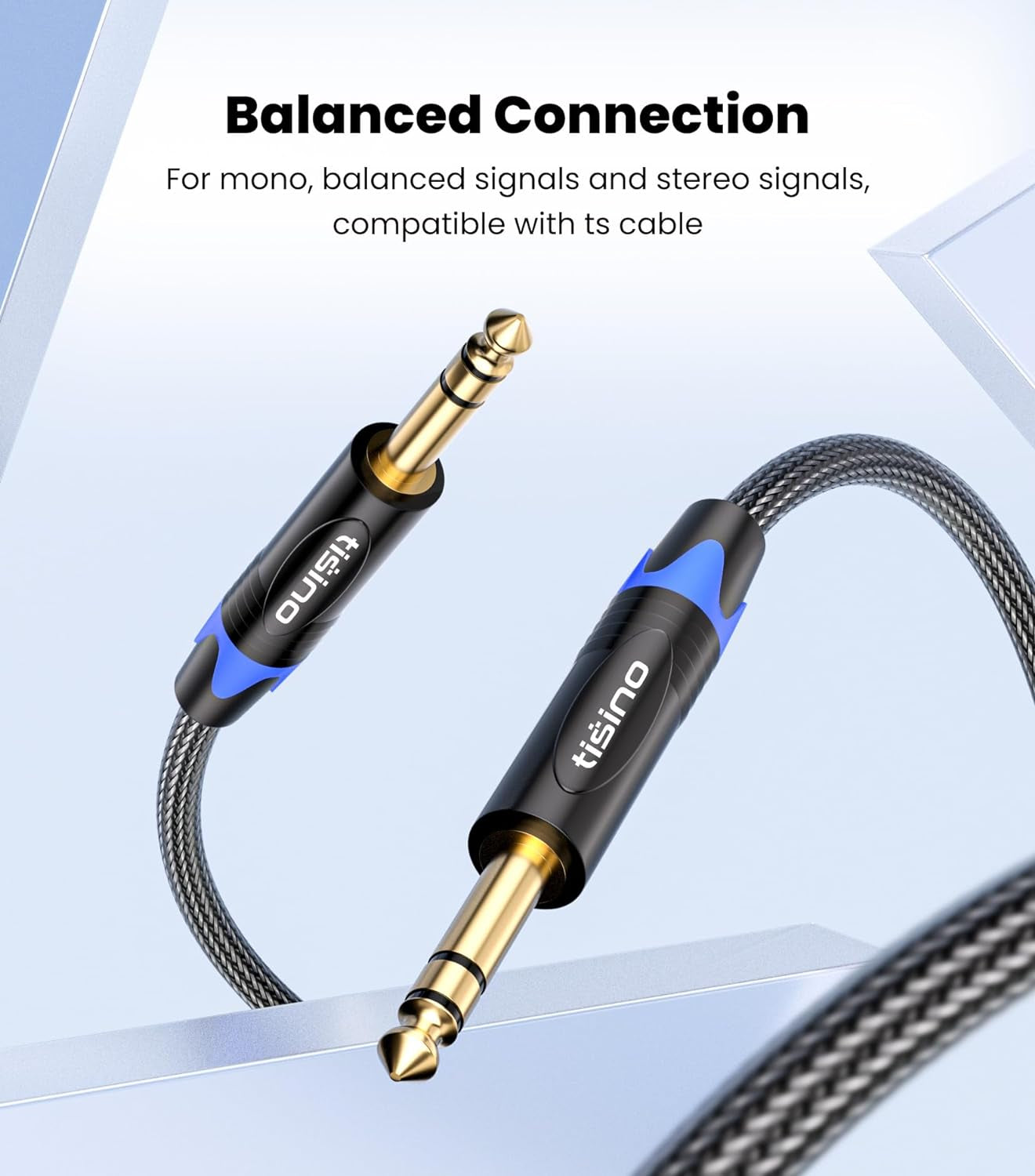 1/4 Inch TRS Balanced Stereo Audio Cable - Male to Male Pro Interconnect Cable for Guitar, Nylon Braided, 3 Feet