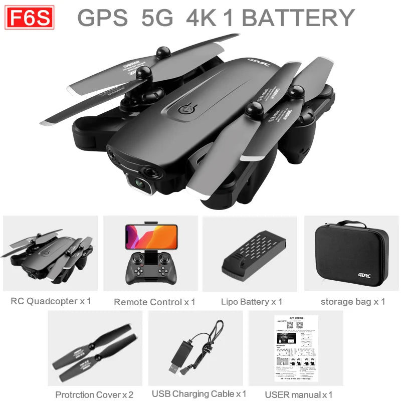 F6 Professional GPS Drone with 4K HD Camera, Follow Me Mode, Optical Flow, and Foldable Design