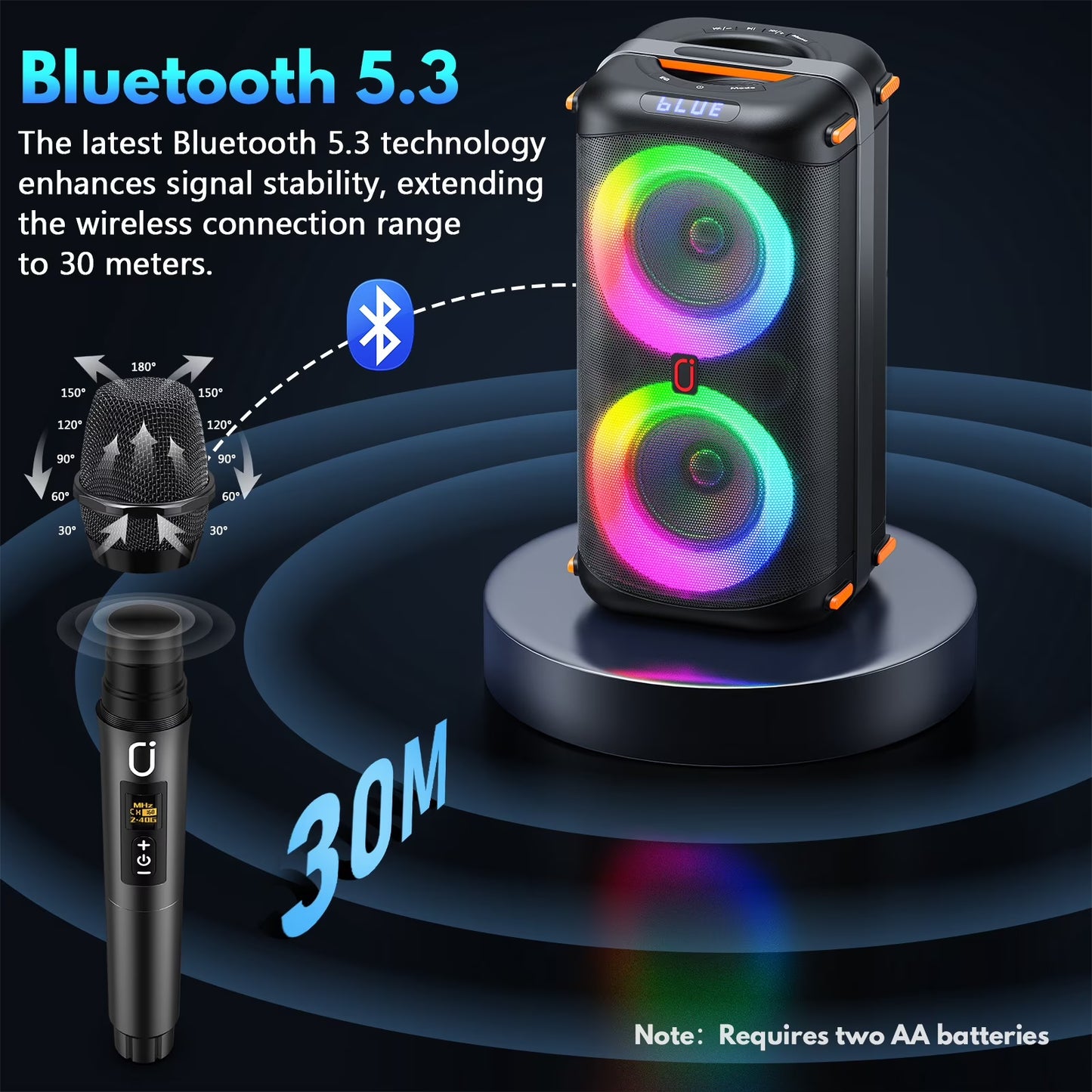 Portable Bluetooth Speaker System with Dual 6.5'' Subwoofers and LED Lights for Outdoor Events, Model T27-T