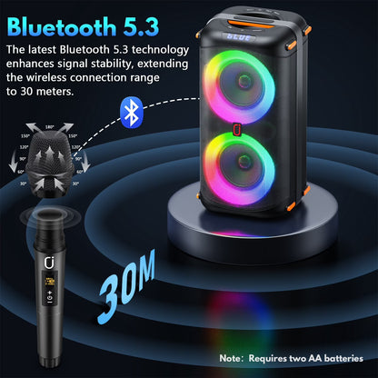 Portable Bluetooth Speaker System with Dual 6.5'' Subwoofers and LED Lights for Outdoor Events, Model T27-T