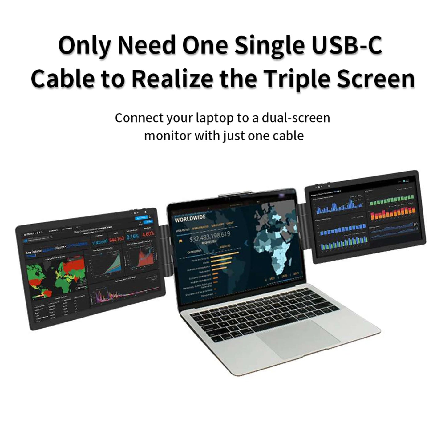 12-Inch Dual Monitor Screen Extender for Laptops - 1920x1080 HD IPS LCD Compatible with MacBook and Huawei