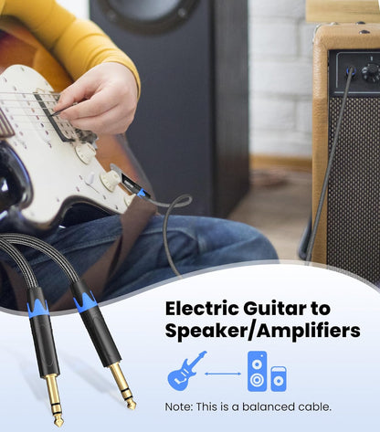 1/4 Inch TRS Balanced Stereo Audio Cable - Male to Male Pro Interconnect Cable for Guitar, Nylon Braided, 3 Feet