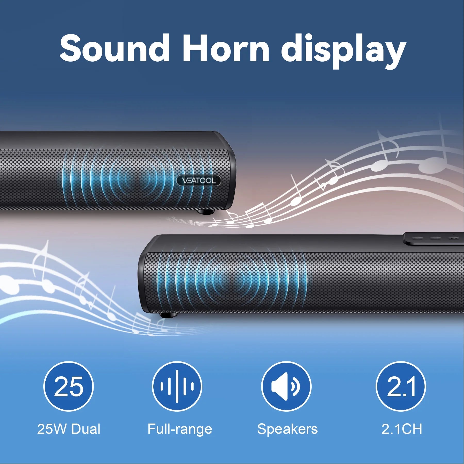 S20L 3D Surround Sound Bar for TV - 2.1 Channel Home Theater Audio System with Built-In Subwoofer, 50W Speakers, HDMI ARC, Bluetooth, Optical, RCA, USB & AUX, Wall Mountable