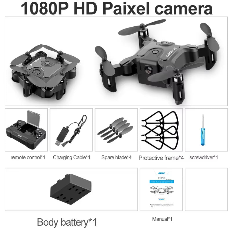Mini Drone V2 with 4K 1080P HD Camera, WiFi FPV, Air Pressure Altitude Hold, Foldable Quadcopter - Ideal Gift for Kids