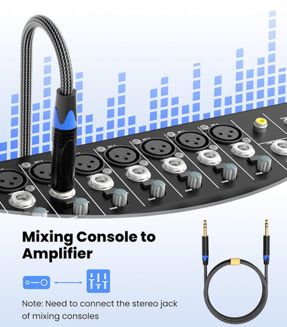 1/4 Inch TRS Balanced Stereo Audio Cable - Male to Male Pro Interconnect Cable for Guitar, Nylon Braided, 3 Feet