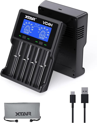 VC4H 18650 Battery Charger - 4-Bay USB-C Charger for 21700 Batteries (Batteries Not Included)