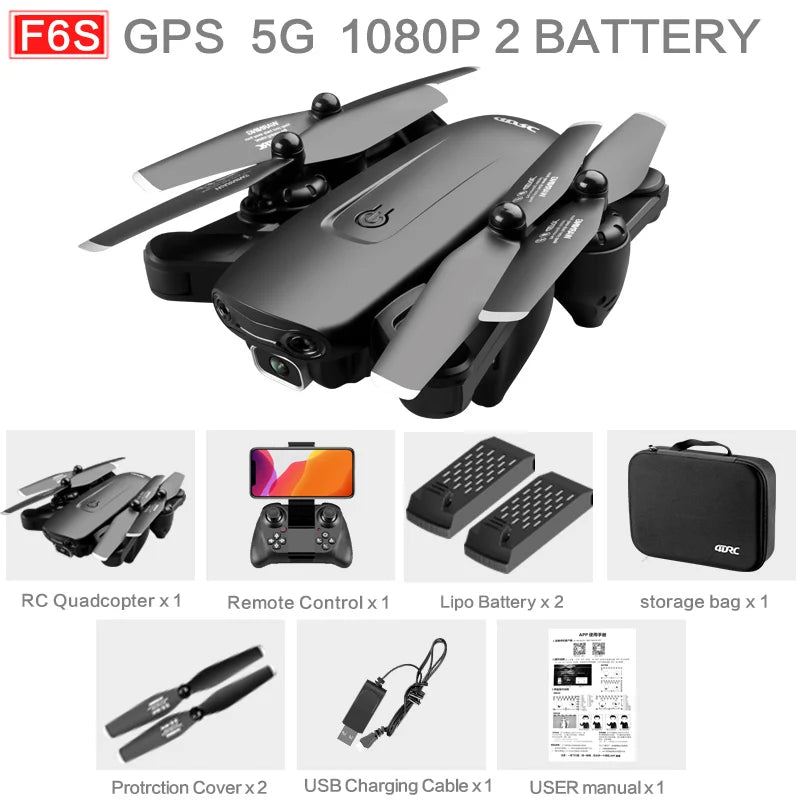 F6 Professional GPS Drone with 4K HD Camera, Follow Me Mode, Optical Flow, and Foldable Design