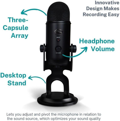 Elevate Your Streaming Game with the Blue Yeti Microphone (Blackout) Bundle – Includes Boom Arm Stand, Shock Mount, and Pop Filter!