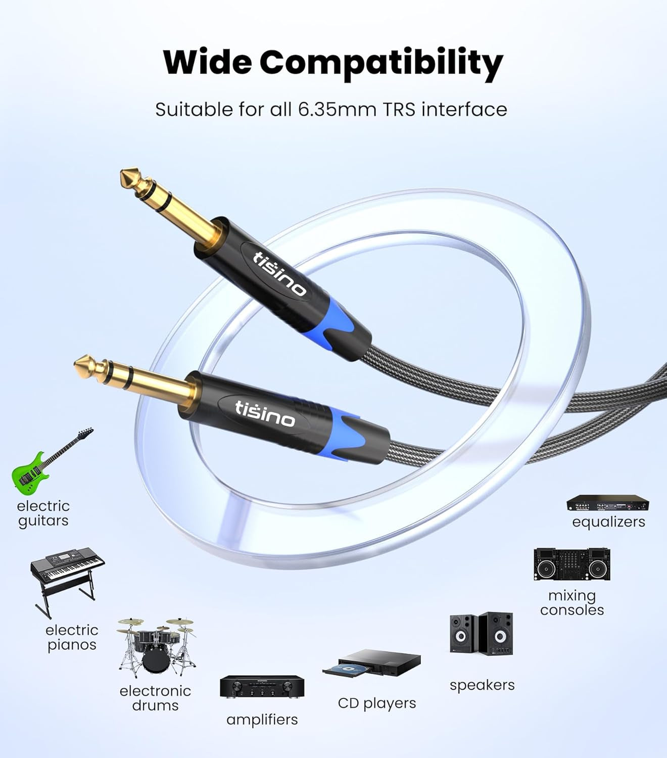 1/4 Inch TRS Balanced Stereo Audio Cable - Male to Male Pro Interconnect Cable for Guitar, Nylon Braided, 3 Feet