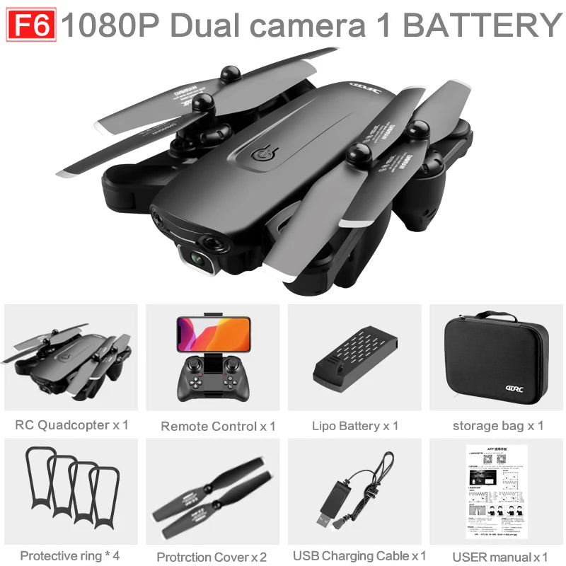 F6 Professional GPS Drone with 4K HD Camera, Follow Me Mode, Optical Flow, and Foldable Design