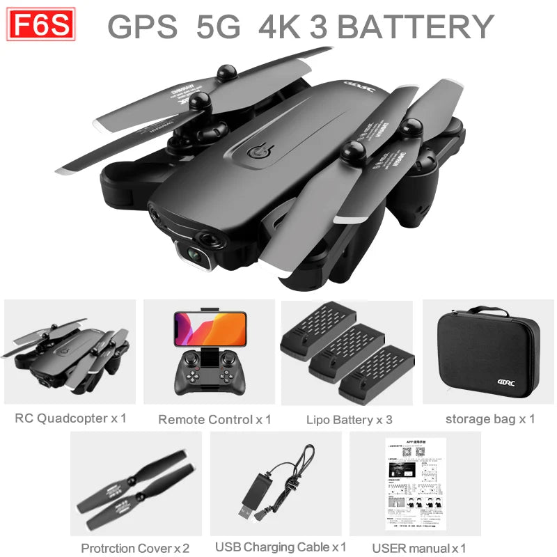 F6 Professional GPS Drone with 4K HD Camera, Follow Me Mode, Optical Flow, and Foldable Design