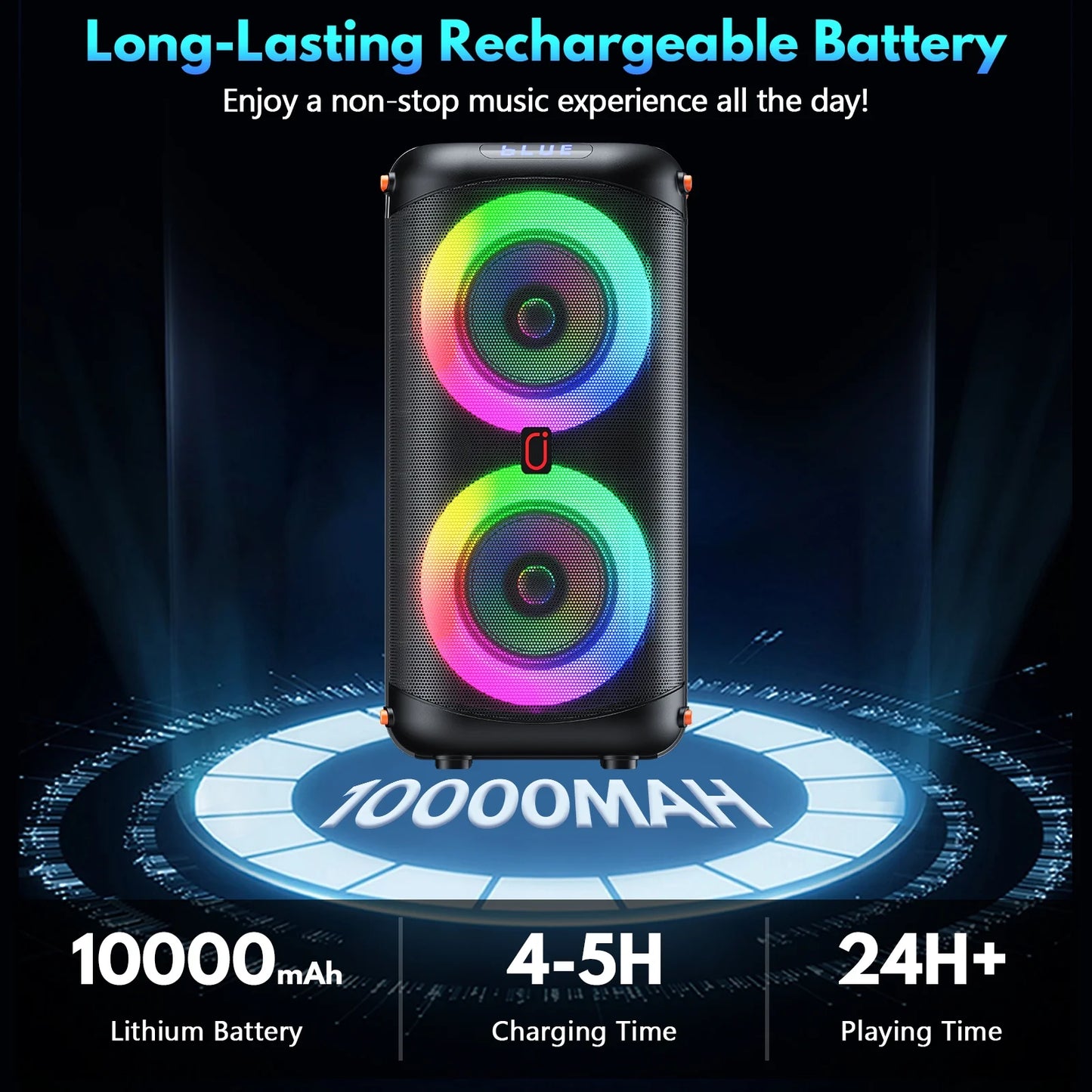 Portable Bluetooth Speaker System with Dual 6.5'' Subwoofers and LED Lights for Outdoor Events, Model T27-T