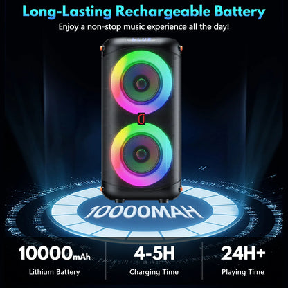 Portable Bluetooth Speaker System with Dual 6.5'' Subwoofers and LED Lights for Outdoor Events, Model T27-T